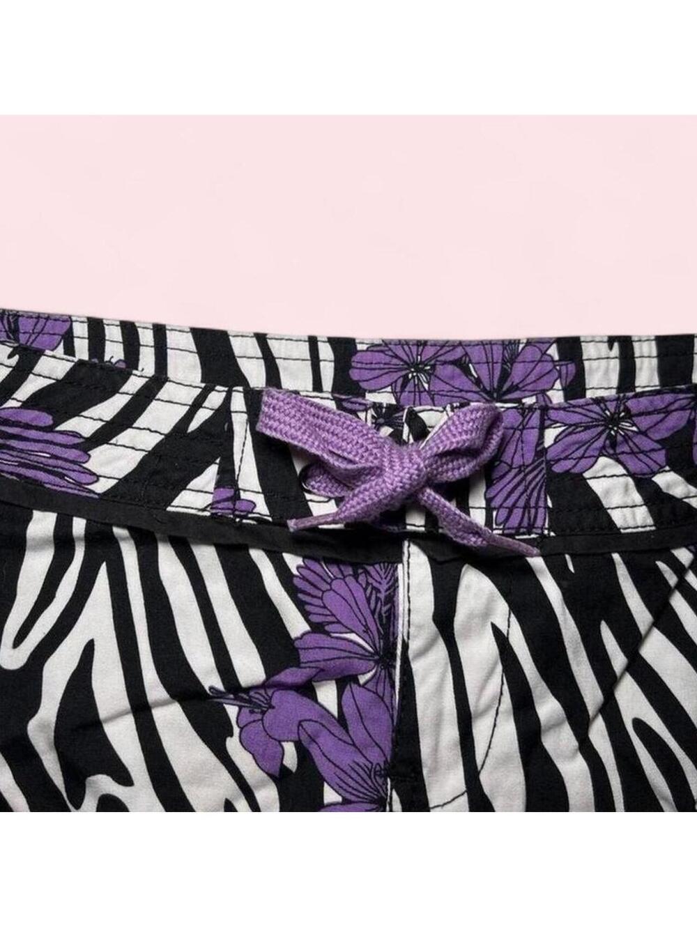 H&M Black and White Zebra Print Mini Shorts Purple Lace Tie - Picture 2 of 4